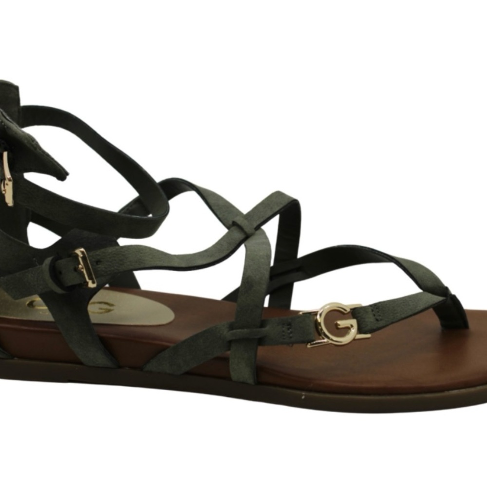 G By Guess Carlyn Flat Strappy Green Sandals 8.5